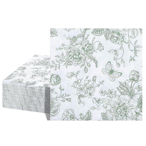 NatNarr 40 Pcs Sage Green Floral Napkins Beverage Cocktail Napkin