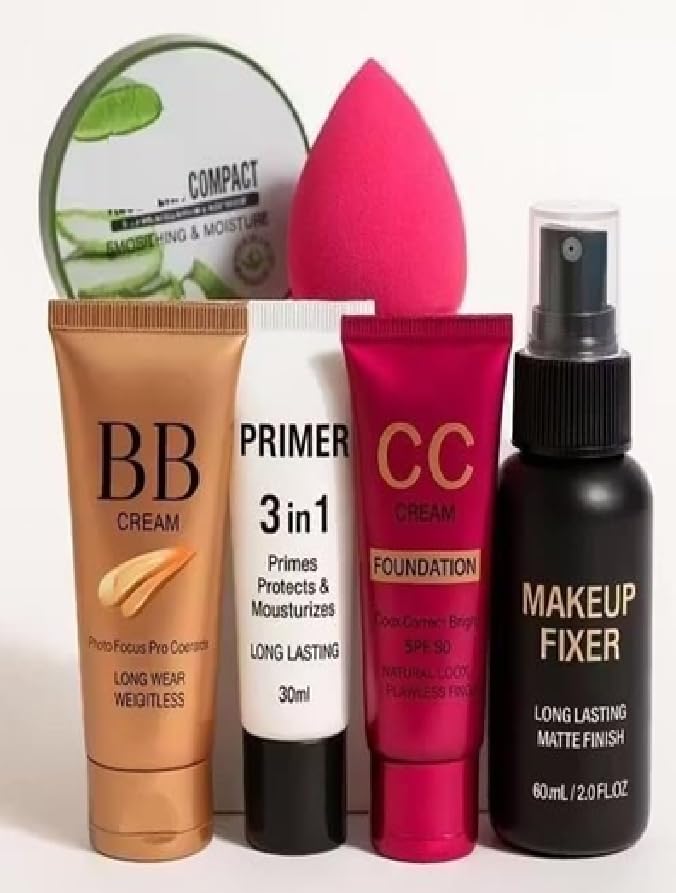 Hunaysa Makeup Starter Kit with BB Cream, CC Cream Foundation SPF 30, 3in1 Primer, Makeup Fixer Spray, Beauty Blender Sponge with Compact-image-45