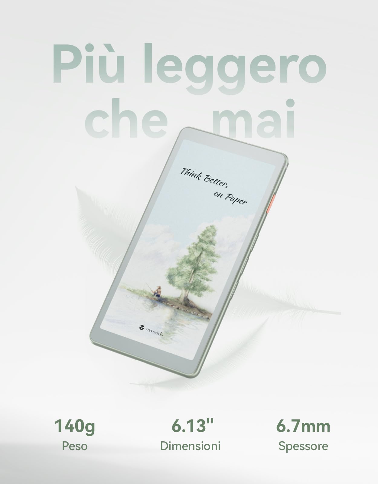 VIWOODS 6,13’’ AiPaper Reader C con display a colori, dispositivo eReader E Ink con luce calda e fredda regolabile, ultra-sottile e leggero, con integrazione AI, 128 GB di memoria