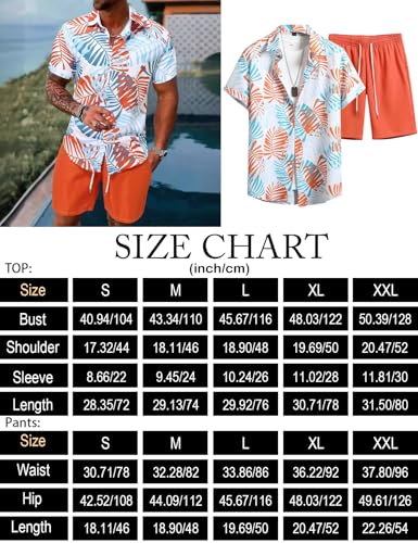Image of Yimoon Men's Summer 2 Piece Outfits Tropical Print Short Sleeve Button Down Hawaiian Beach Shirt and Shorts Set