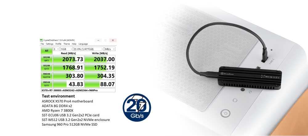 SilverStone Technology SST-MS12-20 Gbps SuperSpeed + USB 3.2 typ C do NVMe M.2 SSD obudowa, czarna
