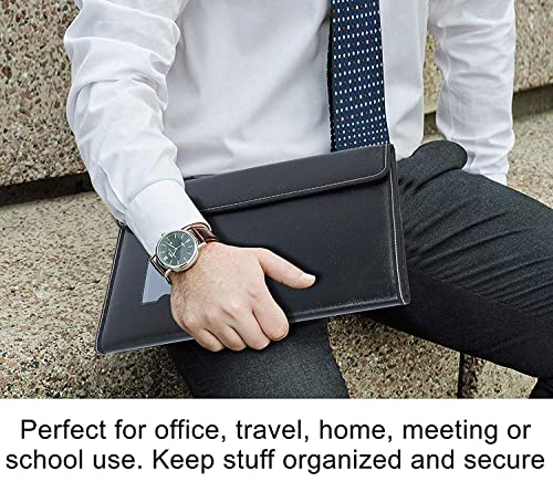 Image of Leather Document File Folder Executive Folder for Certificate A4 Size Document Organizer File - Black for Office, Home, Banks, Professionals (Pack of 2, 20 Sleeves)