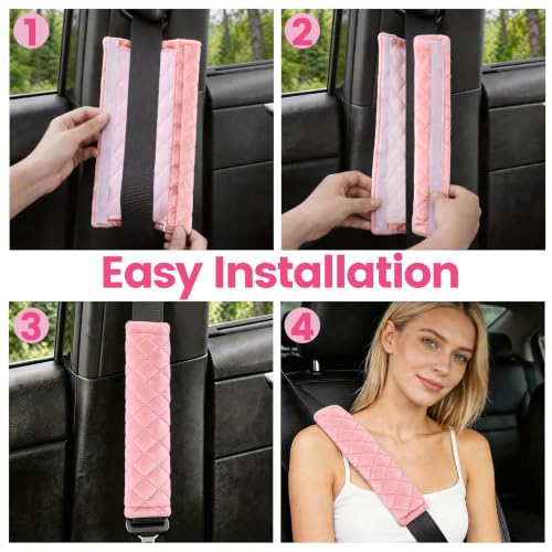 Image of Amooca Soft Auto Seat Belt Cover Seatbelt Shoulder Pad Cushions 2 PCS for a More Comfortable Driving Universal Fit for All Cars and Backpack Dirty Pink