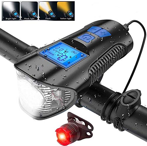 image for Quan Bike Speedometer with LED Bicycle Light, USB Rechargeable Front L