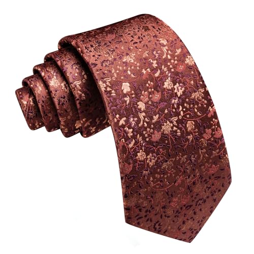 Image of Barry.Wang Floral Ties for Men Flower Necktie with Tie Clip Formal
