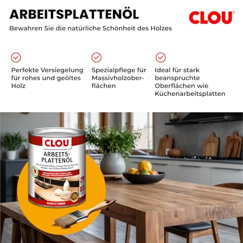Clou Arbeitsplatten-Öl für rohes und geöltes Holz, wasserabweisende und abriebfeste Öl-Wachs-Kombination, 750ml
