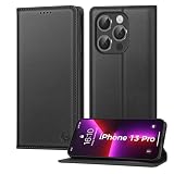 Kirnntca Handyhülle für iPhone 13 Pro Hülle, Kartenfach Premium PU Leder Klapphülle Schutzhülle, Standfunktion Tasche Flip Case für iPhone 13 Pro - Schwarz