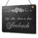 Schöne Schiefer Türschilder für die Haustür mit Gravur | Schiefer-Schild mit Kordel zum Aufhängen in ca. 20x15 cm Gravierte Namensschilder Klingelschilder mit Namen oder Texten Herzlich Willkommen
