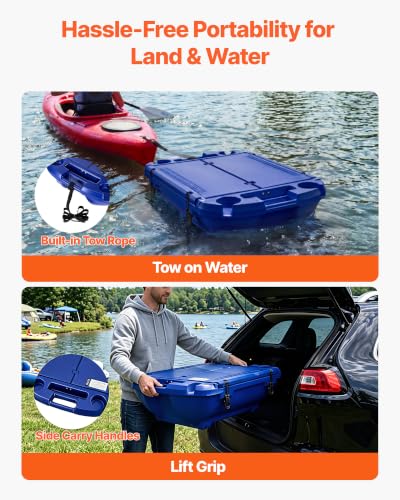 Image of VEVOR Floating Cooler 40 QT Floating Ice Chest with Wheels & Tow Rope, Premium LLDPE Amphibious Beverage Cooler for Water & Land, Stable Cruising on Lake, River, Seashore, Beach, Kayak
