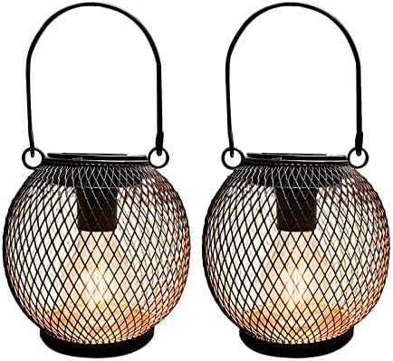 pearlstar Solar Lanterns Outdoor Hanging 2Pack Black Solar Table Lamp with Edison Bulbs for Camping Yard Patio Garden Decoration, Waterproof Hanging Lights (Black)