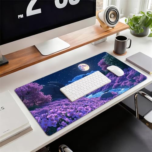 Podkładka pod mysz do gier XXL, podkładka na biurko 1600 x 800 x 3 mm kwiat morze ochraniacz na biurko poprawia dokładność i szybkość z antypoślizgową gumową podstawą, biuro, gracz księżyc xg-853