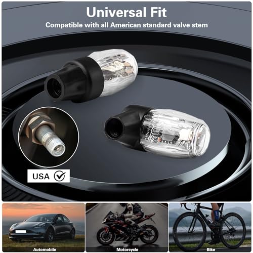 QVEVDACAR 4Pcs Tire Valve Cap Lights, Glow in The Dark LED Tire Valve Lights Waterproof Rechargeable Wheel Flashing Lamp for Car Bike Motorcycle Accessories - Image 5
