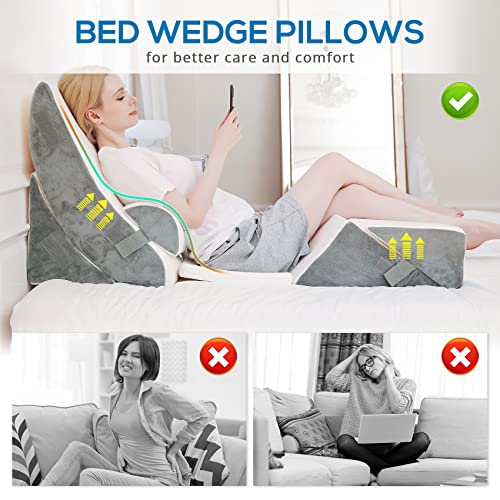 6 Pcs Orthopedic Wedge Pillow, Post Surgery Memory Foam Bed Wedge Pillow For After Surgery, Adjustable Bed Wedge Pillow For Side Sleeping, Snoring, Pain Relief - Knitted Breathable Cover #TOP3