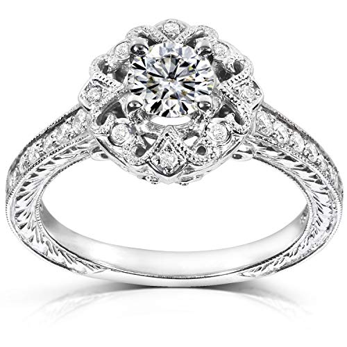 Kobelli Moissanite (GH) and Diamond Floral Antique Style Engagement Ring