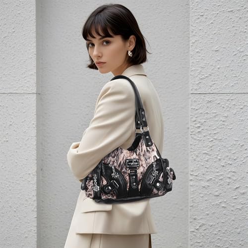 Image of Angel Kiss Purses for Women Small Hobo Shoulder Bags Vagen Leather Multi-Pocket Tote Bag with Zipper
