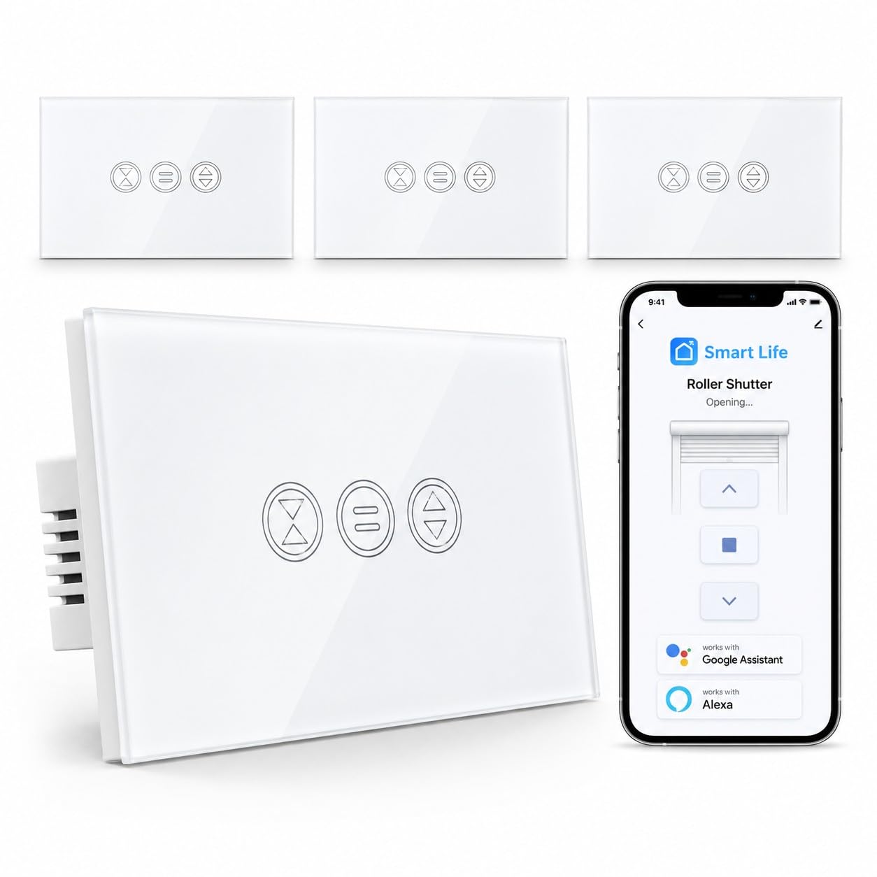 LoraTap Interrupteur WiFi pour rideaux, interrupteur tactile, contrôlable par application ou voix via Alexa Echo et Google Home. Interrupteur à distance pour volets roulants AC 600 W et volets