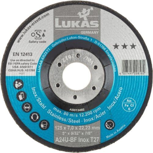 LUKAS ERZETT 10 discos de desbaste T27 para acero inoxidable 125 x 7 mm, para amoladora angular, A24U-BF, 13 x 13,5 x 10 cm