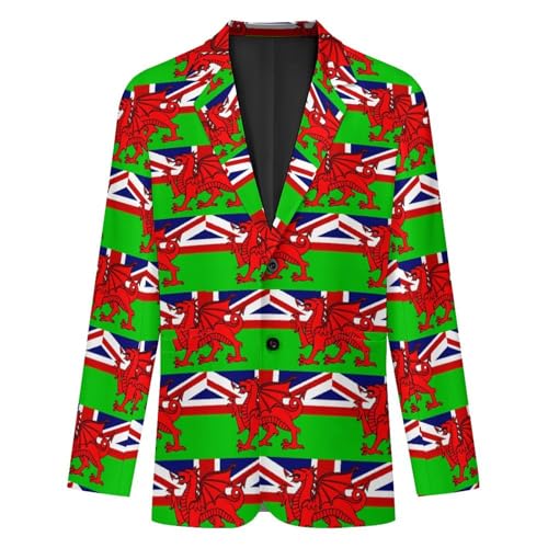 Union Jack Welsh Flag Mens Suit Jacket Lapel Blazers V Neck Button Business Coat Tuxedo for Wedding Party4