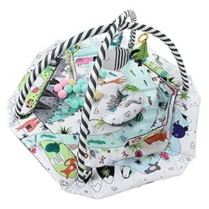 Baby Speelkleed, Zachte Grappige Baby Gym voor Zintuiglijke Exploratie en Ontwikkeling van Motorische Vaardigheden, Opvouwbaar Buik Tijd Matje met 6 Verwijderbaar Speelgoed (BB037)