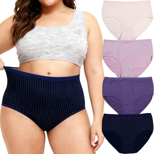 Image of Women's Plus Size Cotton Underwear Panties Mid Waisted Briefs 7-Pack XL-6XL Point Print Ladies Panties