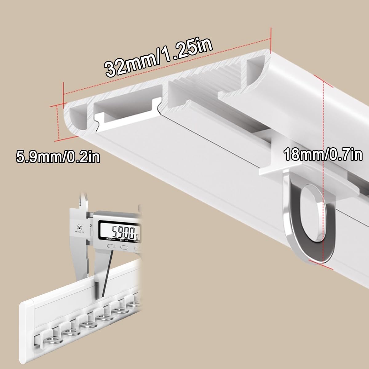 Ultracienki aluminiowy karnisz sufitowy, regulowany, 100500 cm, biały, szampański, karnisz z klipsami i haczykami, na balkon i zatokę (300 cm)