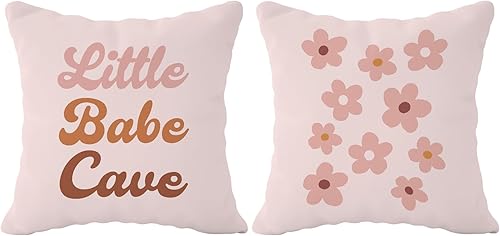 Little Babe Cave Boho - Fundas de almohada decorativas con cita para niña, fundas de almohada retro de margaritas para el hogar, habitación de
