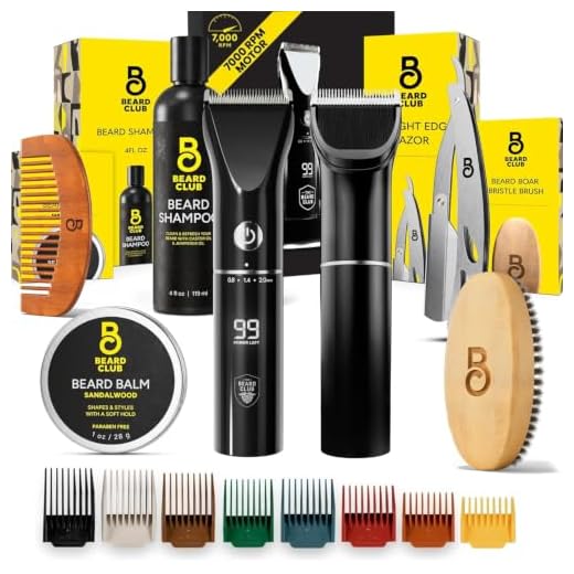 Beard Club Mens Grooming Kit & Beard Trimmer for Men - Professional Cordless Electric Hair & Moustache Trimmer, Straight Razor, Shampoo, Balm, Brush & Comb - Grooming Kit Gift Set