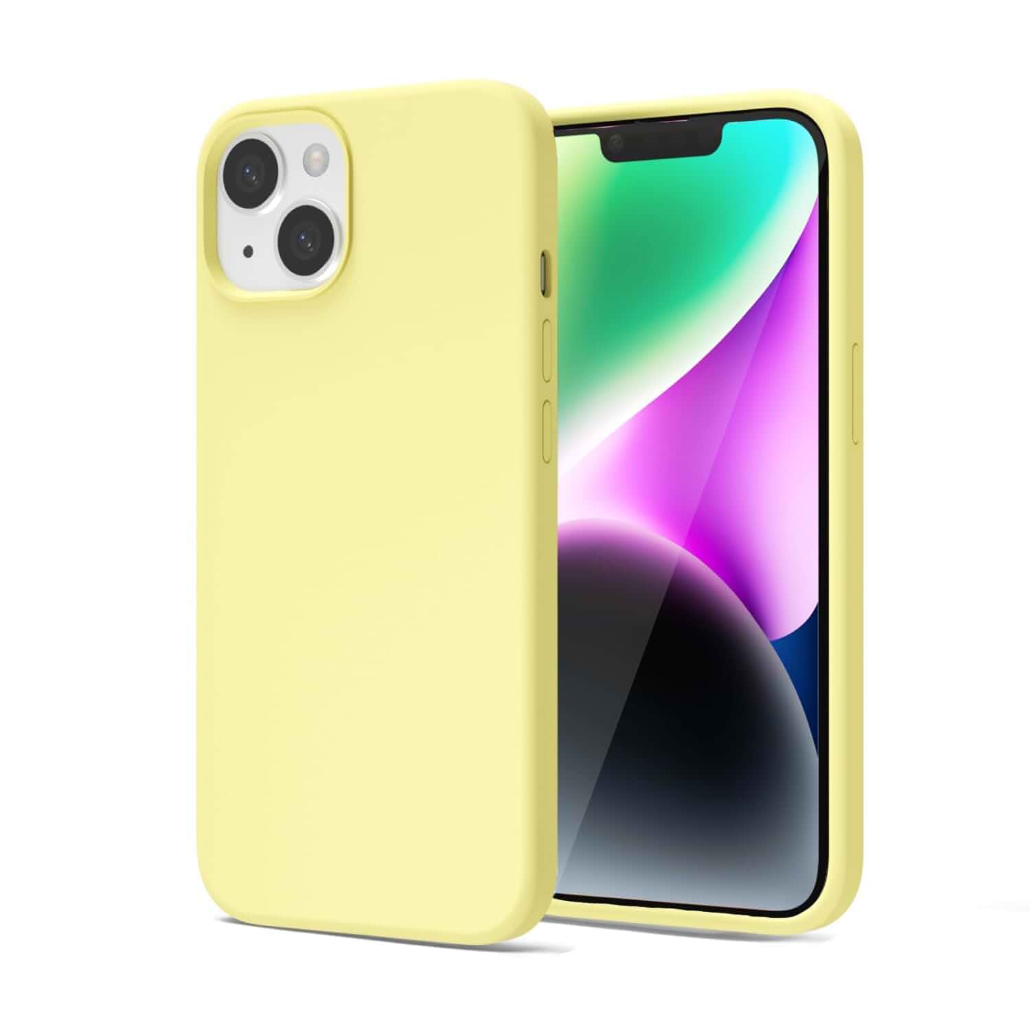 oakxco Liquid Silicone Case for iPhone 13/14 Case, Cute Slim Thin Phone Case for Women Men, Girly Soft Gel Rubber Cover Matte Plain Solid Color Shockproof with Microfiber Lining, Yellow
