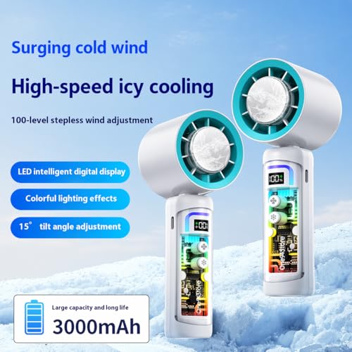 Image of One94Store Mini Handheld Turbo Fan Blue, 3000mAh Rechargeable Battery, Up to 6 Hours Runtime, 5 Speed & 2 Cooling Modes, Digital Display, Type-C Fast Charging for Travel, Office & Outdoor