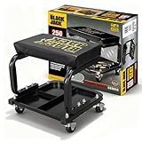 Torin 250lb Rolling Automotive Creeper Garage/Shop Seat: Padded Mechanic Stool with Tool Large Tray Suitable for garages, Repair Shops,Black
