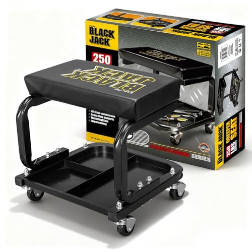 Torin 250lb Rolling Automotive Creeper Garage/Shop Seat: Padded Mechanic Stool with Tool Large Tray Suitable for garages Repair Shops Black