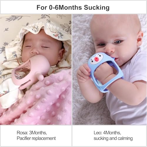 Image of Baby Teething Toy Silicone Teething Mitten for Babies Over 3 Months Anti Dropping Wrist Hand Teethers Baby Chew Toys for Sucking Needs, BPA Free (Light Pink 2 in 1)