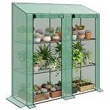 Outsunny Invernadero de Jardín de 3 Niveles Invernadero de Terraza con Estantes Techo Inclinado y 2 Puertas con Cremallera para Cultivo de Plantas en Patio 143x46x141/151 cm Verde