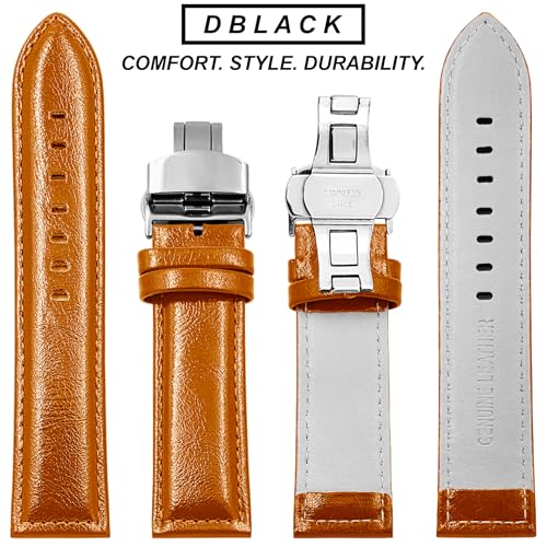 Image of DBLACK ''BUZZ'' Premium Leather Watch Strap with Butterfly Lock, Minimalist Glossy Finish Watch Belt / / For 20mm, 22mm, or 24mm Watch Band (Choose Your Size & Color)
