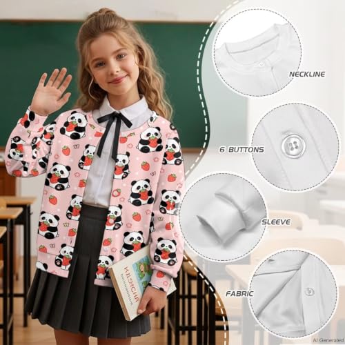 Image of Girls Cardigans Sweater Long Sleeve Crew Neck Button Down Sweaters School Outerwear for Kids Fall Winter Tops
