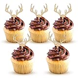 AUMIO Deer Cupcake Toppers Wooden Baby Shower Woodland Antler Cake Picks Party Decorations Wedding H