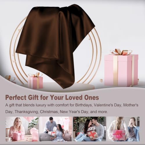 Image of LYSHIN Silk Pillow Cases 2 Pack King Size with Zipper, Brown | 19 Momme Mulberry Silk Pillowcase for Skin and Hair, Anti-Acne, Hypoallergenic, Cooling, Beauty Sleep, Gifts for Women