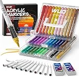WUO 49 Packs Acrylic Paint Markers Replaceable Ink Cartridges,Water-Based No-Bleed Acrylic Markers,Automatic Ink Control,Waterproof Paint Pens Brush Tip for DIY Art,Rock Painting, Wood, Canvas, Glass