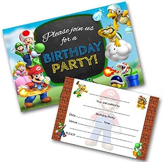 Super Mario Party Invitations Pack & Envelopes (WRITE ON) PACK OF 15