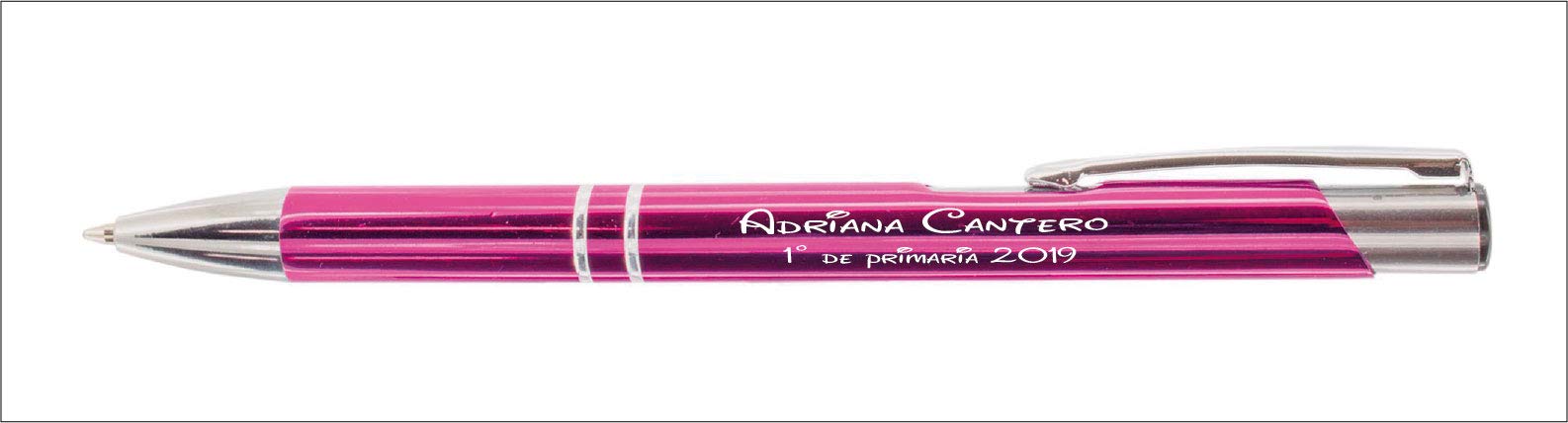 regalo grabado 24 Bolígrafos Metálicos Personalizados con Texto Individual | Pack de 24 bolígrafos metálicos con grabado láser individual en primera línea y común en segunda. Tinta azul tipo jumbo.