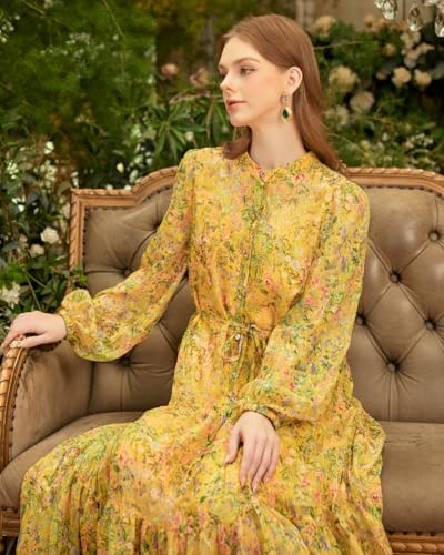 SIXDO G-Yellow Voile Flared Dress for Women, Casual Style and Elegant Statement for Seasonal Gatherings M — view 3