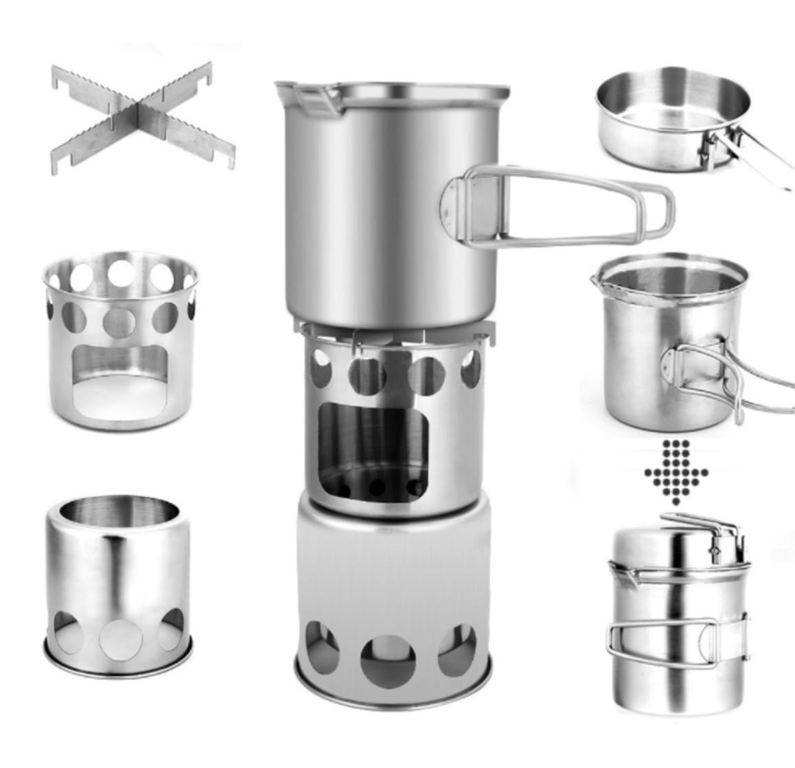 Camping Kochgeschirr Campingkocher Outdoor Kochgeschirr Kochset Outdoor Klappholzofen Camping Topf Set Schüsseln Löffel Kochset Outdoor Camping