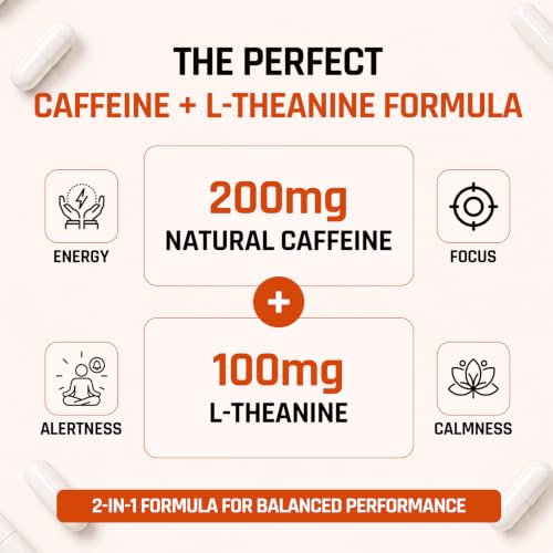 Image of NATURALTEIN Ultimate Caffeine with L-Theanine | 100mg Caffeine + 100mg L-Theanine | Energy, Focus & Alertness Support | 2-in-1 Formula | 60 Veg Capsules