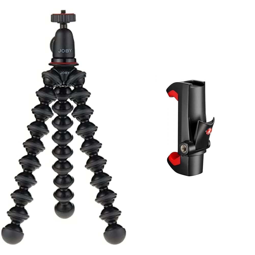 JOBY JB01503-BWW GorillaPod 1K Kit (Flexibles Kompaktstativ mit Kugelkopf für größere Kompaktkameras und CSC/spiegellose Kameras) & Manfrotto - Smartphone Halterung, Pro Version
