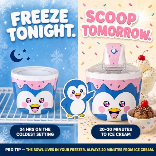 Image of Penguin Electric Ice Cream Maker Machine for Kids - Countertop Soft Serve | A fun kids ice cream maker machine for homemade soft serve, sorbet, gelato & frozen yogurt. 1.2 qt small easy to use & clean