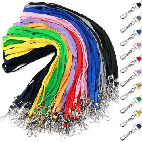 HORREX 30 Pièces Cordon Tour de Cou, 10 Couleurs Lanyard, Cordon Badge Coloré de 45 cm, Avec Mousqueton Pivotant, Lanière pour Carte D'Identité, D'Étudiant, D'Accès, Téléphone Portable