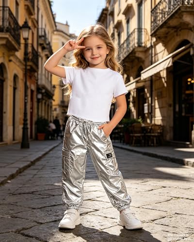 Image of SANGTREE Girls' 2 Piece Outfits T-Shirt and Drawstring Cargo Jogger Pants Clothing Set, 4-14 Years