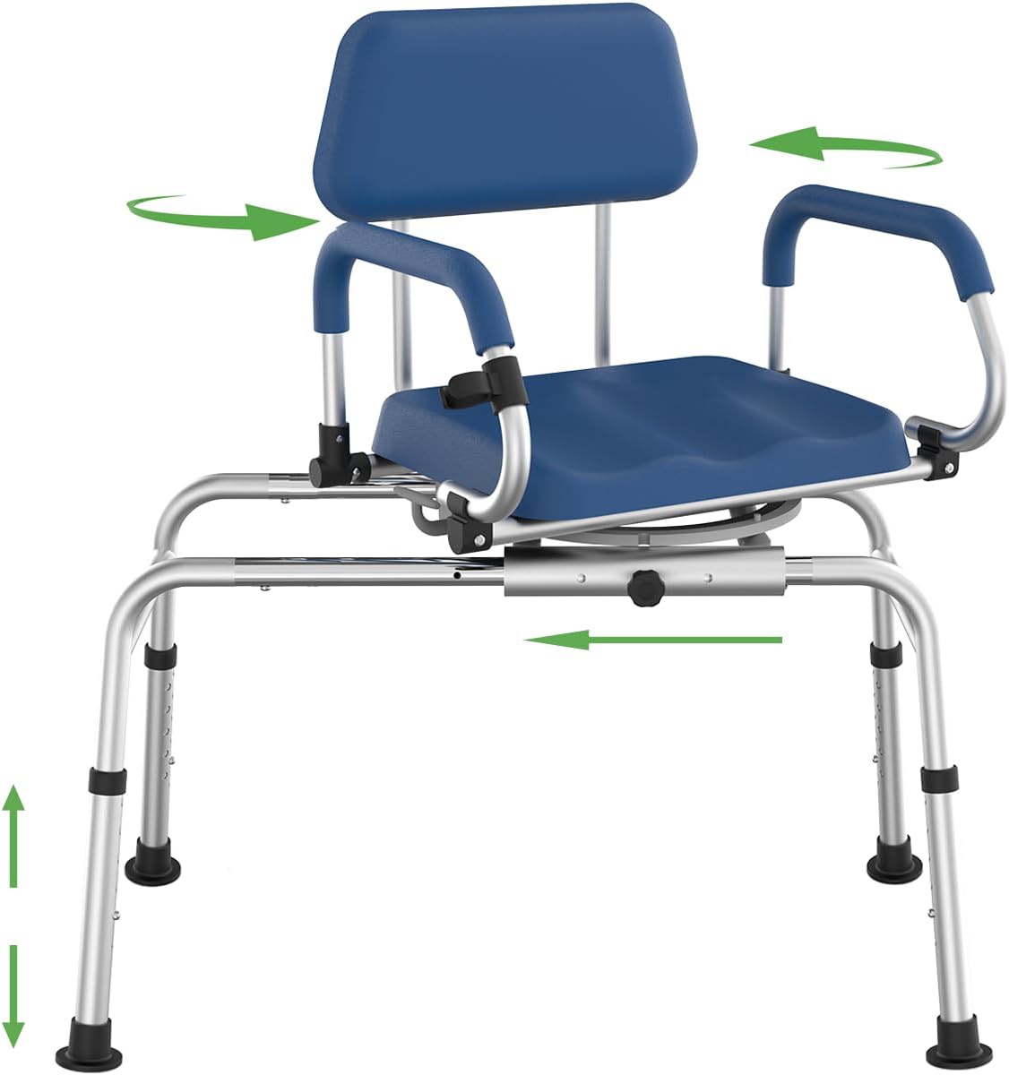 Sliding Shower Chair Tub Transfer Bench with Swivel Seat, Premium Padded Seat and Backrest, Pivoting Arms, Height Adjustable for Tubs, Inside Shower, for Handicap & Seniors?350 Lbs Blue?Sliding&Swivel?