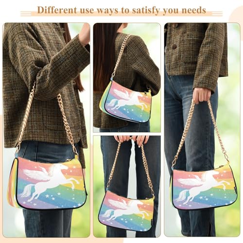 Shoulder Bags for Women Horse Rainbow Tote HandBag Shoulder Bags purse with Chain Zipper Closure3
