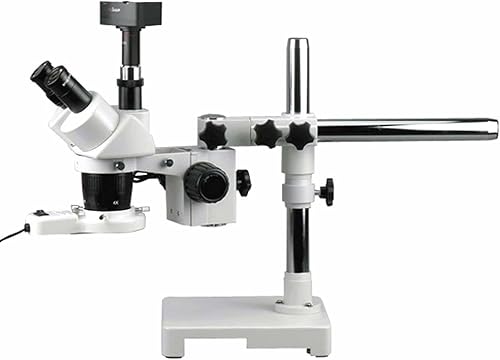 AmScope Microscopio estéreo trinocular digital SW-3T24-FRL-5MT, oculares WH10x, aumento 20X/40X, objetivo 2X/4X, soporte de brazo único, luz de